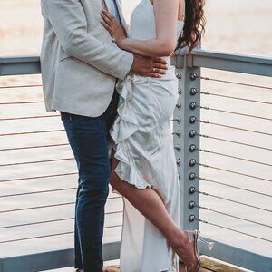 White satin ruffled dress